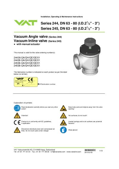 VAT 61.3 Regelklappen-Vakuumventil - VAT Ventile