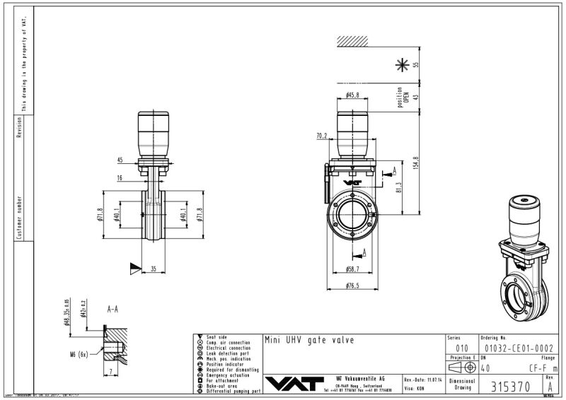 Mini UHV Gate Valve VAT Valves