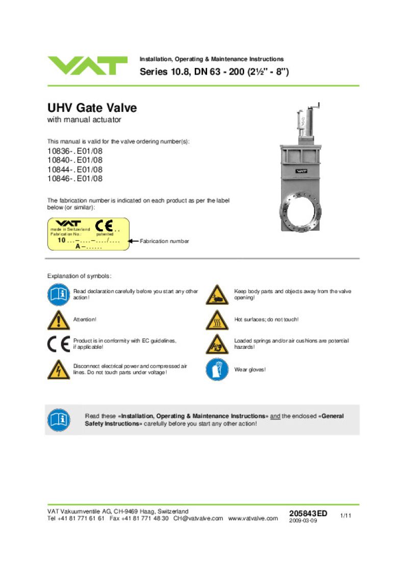 UHV Gate Valve VAT Valves