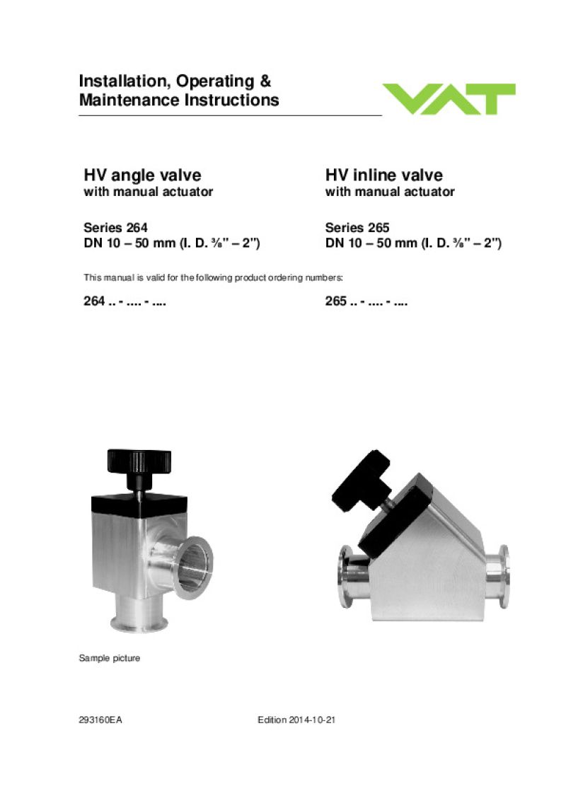 HV Angle Valve VAT Valves